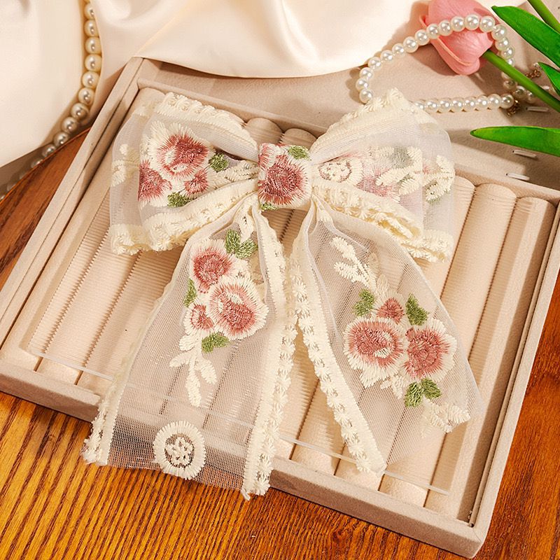 Vintage Rose Embroidered Lace Bow Clip