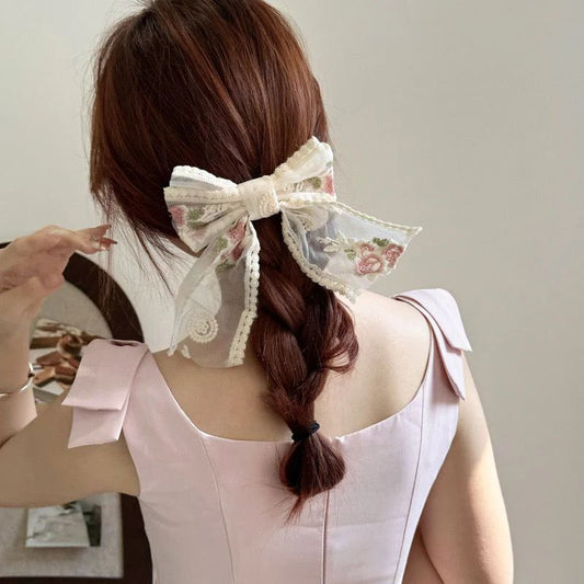 Vintage Rose Lace Bow Clip