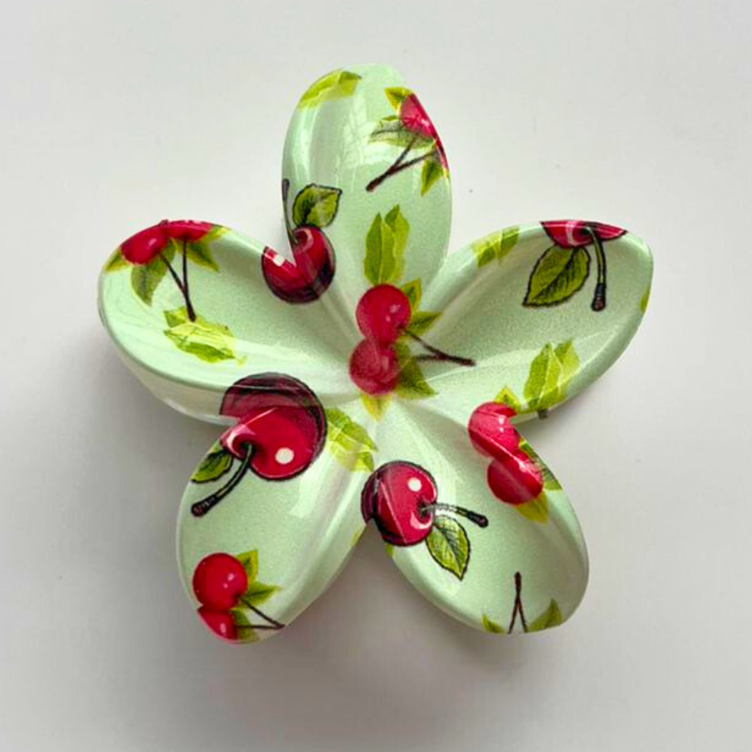 Decorative item with cherry design on a light green background