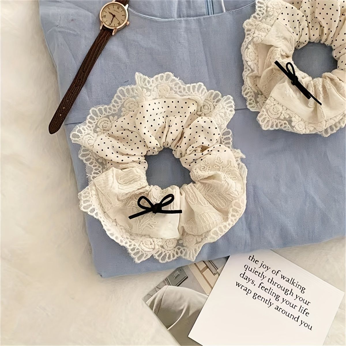 Vintage Polka Lace Scrunchie